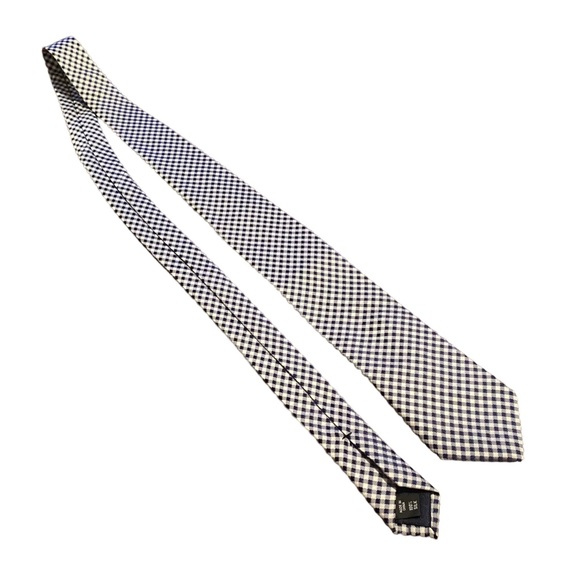 MICHAEL Michael Kors 100% Silk Tie Blue and White Checkered Patterned - Picture 2 of 8